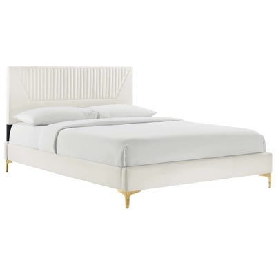 Beds Modway Furniture Yasmine White MOD-7008-WHI 889654269038 Beds Gold White snow Metal Upholstered Wood Platform King 
