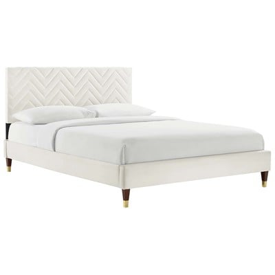 Beds Modway Furniture Leah White MOD-7009-WHI 889654269076 Beds Gold White snow Metal Upholstered Wood Platform King 