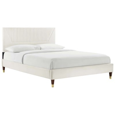 Beds Modway Furniture Yasmine White MOD-7012-WHI 889654269182 Beds Gold White snow Metal Upholstered Wood Platform King 