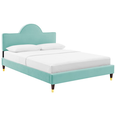 Beds Modway Furniture Aurora Mint MOD-7031-MIN 889654226048 Beds Gold Upholstered Wood Platform Full Queen 