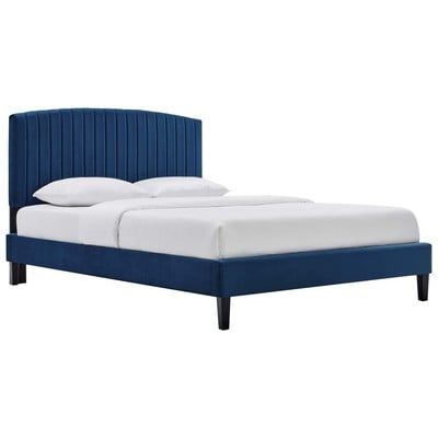 Beds Modway Furniture Alessi Navy MOD-7045-NAV 889654236757 Beds Black ebonyBlue navy teal turq Upholstered Wood Platform King 