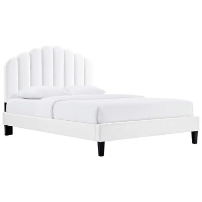 Beds Modway Furniture Daisy White MOD-7047-WHI 889654236900 Beds Black ebonyWhite snow Upholstered Wood Platform King 