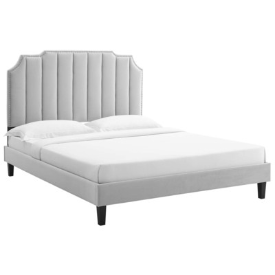 Modway Furniture Beds, Black,ebonyGray,Grey, Upholstered,Wood, Platform, King, Beds, 889654269434, MOD-7075-LGR