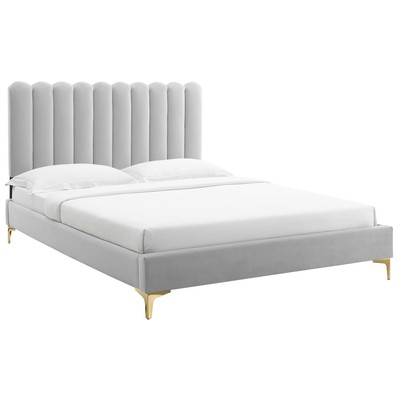 Beds Modway Furniture Reagan Light Gray MOD-7076-LGR 889654269519 Beds Gold Gray Grey Metal Upholstered Wood Platform King 