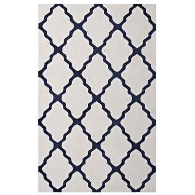 Rugs Modway Furniture Marja Ivory and Navy R-1003B-58 889654102991 Rugs Blue navy teal turquiose indig Jute and Sisal jute sisalMicro Area Rugs Area rugKids childre 
