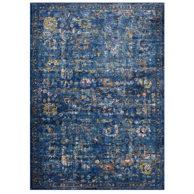 Rugs Modway Furniture Minu Dark Blue Yellow and Orange R-1091D-46 889654114680 Rugs Blue navy teal turquiose indig synthetics Olefin polyester po Area Rugs Area rugKids childre 