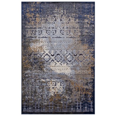 Rugs Modway Furniture Kalene Blue Rust and Cream R-1098A-58 889654114857 Rugs Blue navy teal turquiose indig Chenille synthetics Olefin pol Area Rugs Area rugKids childre 