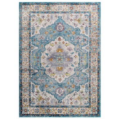 Rugs Modway Furniture Success Light Blue Ivory Yellow Ora R-1163B-46 889654142720 Rugs Blue navy teal turquiose indig synthetics Olefin polyester po Area Rugs Area rugKids childre 