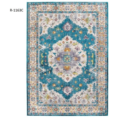 Rugs Modway Furniture Success Blue Ivory Yellow Orange R-1163C-58 889654142768 Rugs Blue navy teal turquiose indig synthetics Olefin polyester po Area Rugs Area rugKids childre 