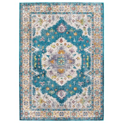 Rugs Modway Furniture Success Blue Ivory Yellow Orange R-1163C-810 889654142775 Rugs Blue navy teal turquiose indig synthetics Olefin polyester po Area Rugs Area rugKids childre 