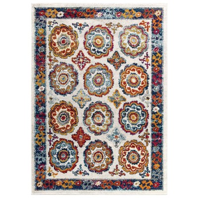 Rugs Modway Furniture Entourage Ivory Blue Red Orange Yell R-1168A-810 889654142911 Rugs Blue navy teal turquiose indig synthetics Olefin polyester po Area Rugs Area rugKids childre 