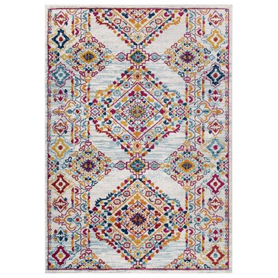 Rugs Modway Furniture Entourage Ivory Blue Orange Yellow R R-1169A-58 889654142966 Rugs Blue navy teal turquiose indig synthetics Olefin polyester po Area Rugs Area rugKids childre 