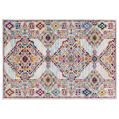 Rugs Modway Furniture Entourage Ivory Blue Orange Yellow R R-1169A-810 889654142973 Rugs Blue navy teal turquiose indig synthetics Olefin polyester po Area Rugs Area rugKids childre 