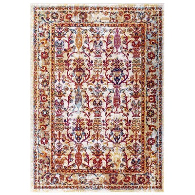 Rugs Modway Furniture Entourage Ivory Blue Orange Yellow R R-1170A-810 889654143017 Rugs Blue navy teal turquiose indig synthetics Olefin polyester po Area Rugs Area rugKids childre 