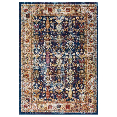 Rugs Modway Furniture Entourage Blue Orange Yellow Red R-1170B-58 889654143024 Rugs Blue navy teal turquiose indig synthetics Olefin polyester po Area Rugs Area rugKids childre 