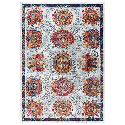 Rugs Modway Furniture Entourage Ivory Blue Red Orange Yellow R-1173A-810 889654143116 Rugs Blue navy teal turquiose indig synthetics Olefin polyester po Area Rugs Area rugKids childre 