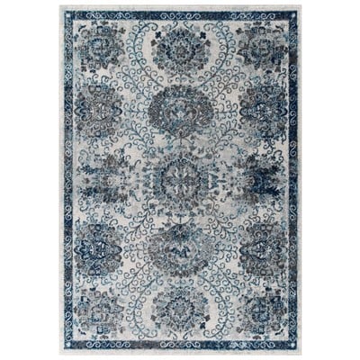 Rugs Modway Furniture Entourage Ivory and Blue R-1173B-58 889654143123 Rugs Blue navy teal turquiose indig synthetics Olefin polyester po Area Rugs Area rugKids childre 