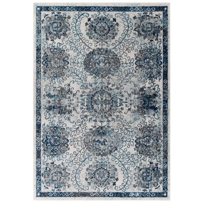 Rugs Modway Furniture Entourage Ivory and Blue R-1173B-810 889654143130 Rugs Blue navy teal turquiose indig synthetics Olefin polyester po Area Rugs Area rugKids childre 