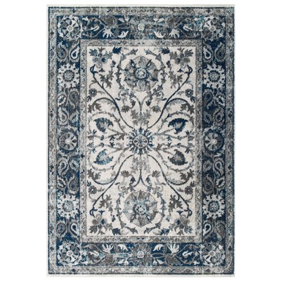 Rugs Modway Furniture Entourage Ivory and Blue R-1174B-58 889654143161 Rugs Blue navy teal turquiose indig synthetics Olefin polyester po Area Rugs Area rugKids childre 