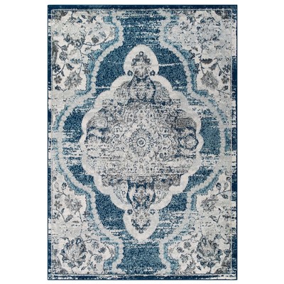 Rugs Modway Furniture Entourage Ivory and Blue R-1175B-58 889654143208 Rugs Blue navy teal turquiose indig synthetics Olefin polyester po Area Rugs Area rugKids childre 