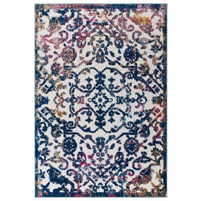 Rugs Modway Furniture Reflect Ivory Dark Blue Multicolored R-1179B-810 889654143376 Rugs Blue navy teal turquiose indig Jute and Sisal jute sisalsynth Area Rugs Area rugKids childre 