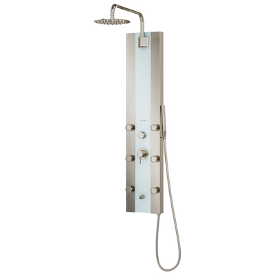 Shower Panels Pulse Tempered Glass Stainless Stee Brushed Stainless Steel White - Stainless Steel 1039W-BN 897391001576 SilverWhitesnow Brushed Nickel Silver brushed 