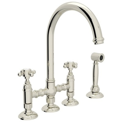 Kitchen Faucets Rohl ITALIAN KITCHEN POLISHED NICKEL Polished Nickel ROHL KITC FCT & TRIM A1461XMWSPN-2 824438227828 Kitchen Faucet Deck Mount Kitchen Steel NICKEL Complete Vanity Sets 