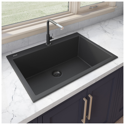 Single Bowl Sinks Ruvati epiGranite Granite Composite Midnight Black Topmount RVG1030BK 850003787145 Kitchen Sink Blackebony Drop-In Single Black 
