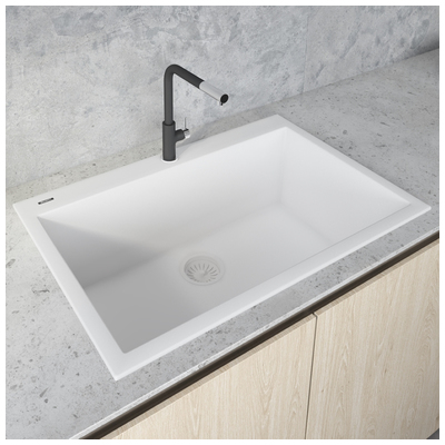 Single Bowl Sinks Ruvati epiGranite Granite Composite Arctic White Topmount RVG1030WH 850003787152 Kitchen Sink Whitesnow Drop-In Single White Arctic White 