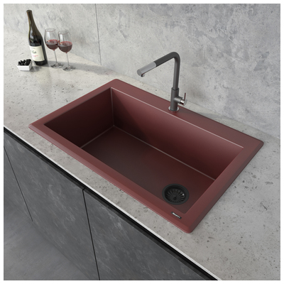 Single Bowl Sinks Ruvati epiGranite Granite Composite Carnelian Red Topmount RVG1033RD 610370723401 Kitchen Sink RedBurgundyruby Drop-In Single Carnelian Red 