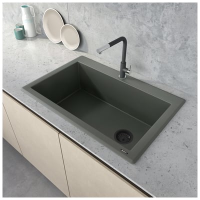 Single Bowl Sinks Ruvati epiGranite Granite Composite Juniper Green Topmount RVG1033RN 610370723418 Kitchen Sink Greenemeraldteal Drop-In Single Green 