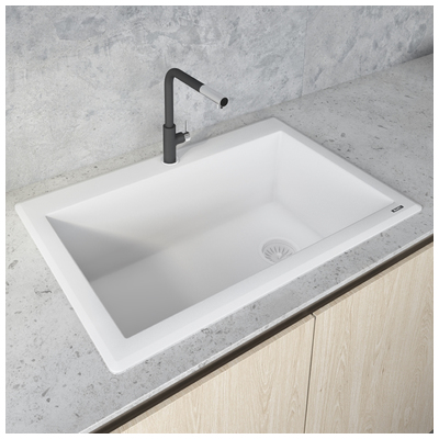 Single Bowl Sinks Ruvati epiGranite Granite Composite Arctic White Topmount RVG1033WH 610370722565 Kitchen Sink Whitesnow Drop-In Single White Arctic White 