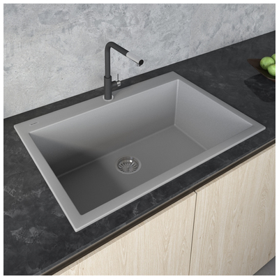 Single Bowl Sinks Ruvati epiGranite Granite Composite Silver Gray Topmount RVG1080GR 850003787138 Kitchen Sink GrayGreySilver Drop-In Single Gray 