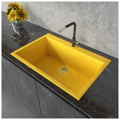 Single Bowl Sinks Ruvati epiGranite Granite Composite Midas Yellow Topmount RVG1080YL 850003787990 Kitchen Sink Yellow Drop-In Single Midas Yellow 