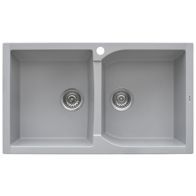 Double Bowl Sinks Ruvati epiGranite Granite Composite Silver Gray Dual Mount RVG1319GR 850003787077 Kitchen Sink GrayGreySilver Colors White Black Blue Gray 