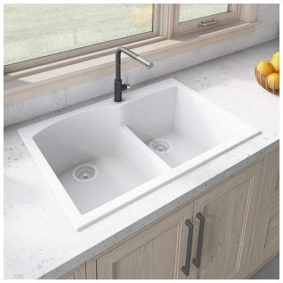 Double Bowl Sinks Ruvati epiGranite Granite Composite Arctic White Topmount RVG1345WH 850003787923 Kitchen Sink Whitesnow Colors White Black Blue Gray Drop-In 