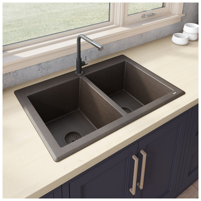 Double Bowl Sinks Ruvati epiGranite Granite Composite Espresso / Coffee Brown Dual Mount RVG1388ES 610370722879 Kitchen Sink Brownsable Chocolate Espresso 