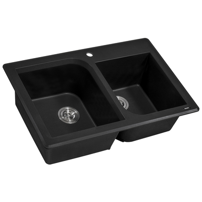 Double Bowl Sinks Ruvati epiGranite Granite Composite Midnight Black Dual Mount RVG1396BK 610370722534 Kitchen Sink Blackebony Colors White Black Blue Gray 