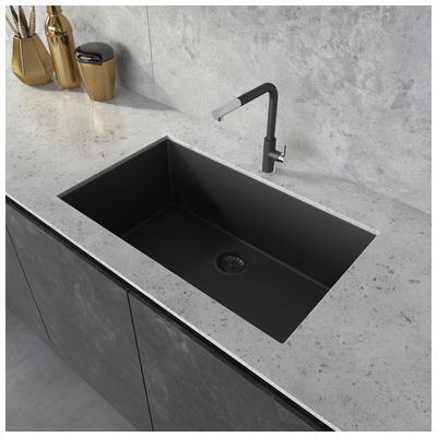 Single Bowl Sinks Ruvati epiGranite Granite Composite Midnight Black Undermount RVG2030BK 850003787565 Kitchen Sink Blackebony Undermount Single Black 