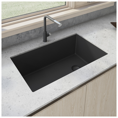 Single Bowl Sinks Ruvati epiGranite Granite Composite Midnight Black Undermount RVG2033BK 610370722633 Kitchen Sink Blackebony Undermount Single Black 