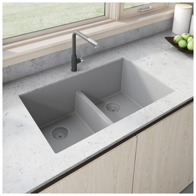 Double Bowl Sinks Ruvati epiGranite Granite Composite Silver Gray Undermount RVG2385GR 850003787633 Kitchen Sink GrayGreySilver Colors White Black Blue Gray Undermount 
