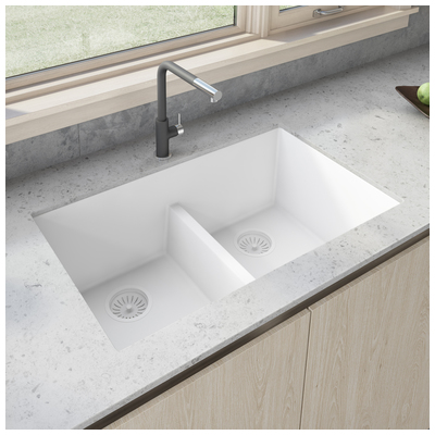 Double Bowl Sinks Ruvati epiGranite Granite Composite Arctic White Undermount RVG2385WH 850003787640 Kitchen Sink Whitesnow Colors White Black Blue Gray Undermount 