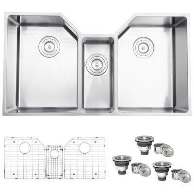 Ruvati Triple Bowl Sinks, Complete Vanity Sets, Stainless Steel, Undermount, Kitchen Sink, 608819735221, RVH8500