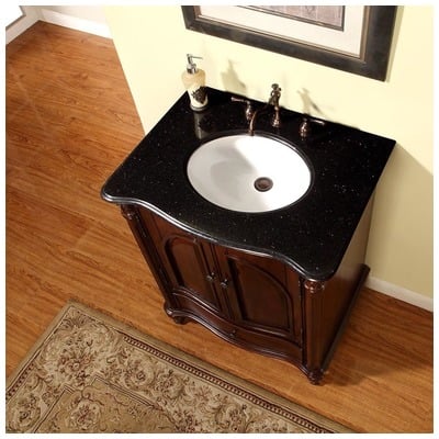 Silkroad Exclusive Bathroom Vanities, Single Sink Vanities, Under 30, Rosewood, With Top and Sink, Traditional, Black Galaxy Granite, Natural Stone, Solid Wood Structure &  TSCA Title VI Certified Panels, Pre-drilled for 8" Widespread Faucet, Bathroo