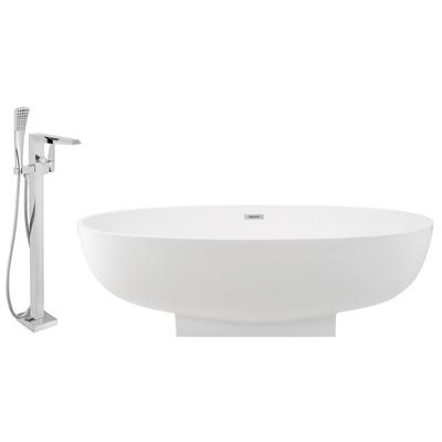 Streamline Bath Free Standing Bath Tubs, Whitesnow, Resin, Chrome, Faucet, White, Soaking Freestanding Tub, Oval, Solid Surface Resin, Modern, Set of Bathroom Tub and Faucet, 786032121011, KH70-100