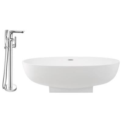 Free Standing Bath Tubs Streamline Bath Solid Surface Resin White Modern KH70-120 786032121028 Set of Bathroom Tub and Faucet Whitesnow Resin Chrome Faucet 