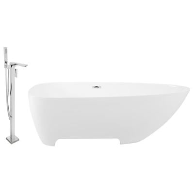 Streamline Bath Free Standing Bath Tubs, Whitesnow, Resin, Chrome, Faucet, White, Soaking Freestanding Tub, Water Drop, Solid Surface Resin, Modern, Set of Bathroom Tub and Faucet, 786032121066, KH80-140