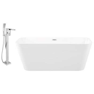 Free Standing Bath Tubs Streamline Bath Solid Surface Resin White Modern KH82-100 786032121103 Set of Bathroom Tub and Faucet Whitesnow Resin Chrome Faucet 