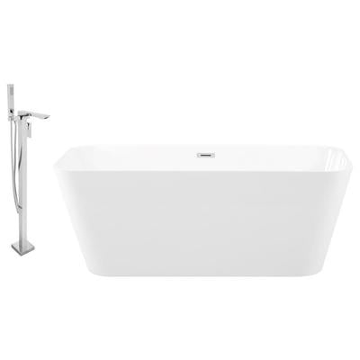 Free Standing Bath Tubs Streamline Bath Solid Surface Resin White Modern KH82-140 786032121127 Set of Bathroom Tub and Faucet Whitesnow Resin Chrome Faucet 
