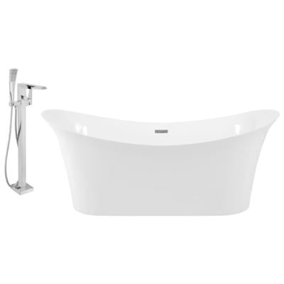 Streamline Bath Free Standing Bath Tubs, Whitesnow, Resin, Chrome, Faucet, White, Soaking Freestanding Tub, Oval, Solid Surface Resin, Modern, Set of Bathroom Tub and Faucet, 786032121134, KH88-100